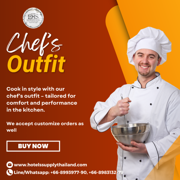 Chef’s Shirt Full Sleeve, Chef’s Hats, Chef’s Shirt Half Sleeve, Hotel Supply Thailand