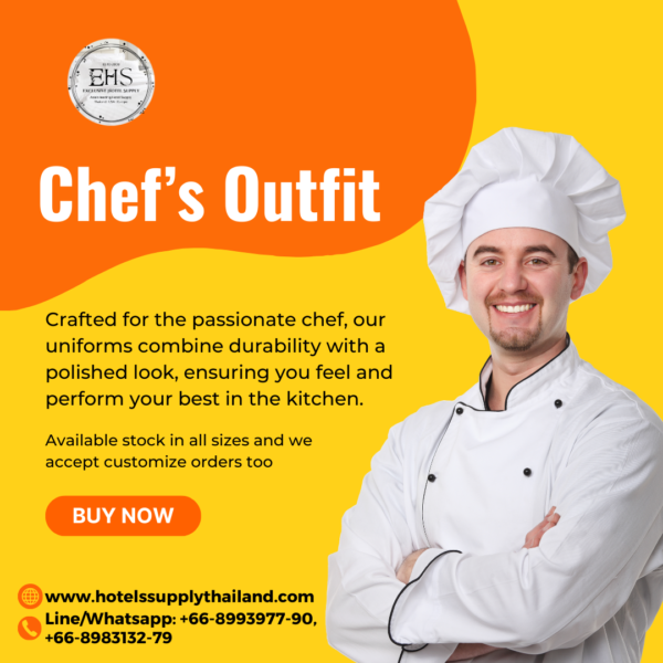 Chef’s Shirt Full Sleeve, Chef’s Hats, Chef’s Shirt Half Sleeve, Hotel Supply Thailand